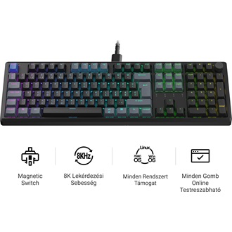 Keychron J5 HE 8K USB magyar Ultra-fast Lime Magnetic mechanikus billentyűzet fekete