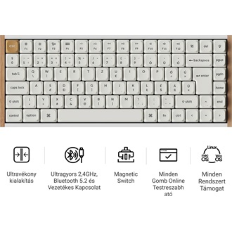 Keychron K3 HE Bluetooth / vezeték nélküli magyar Ultra-fast Lime Magnetic mechanikus billentyűzet fehér