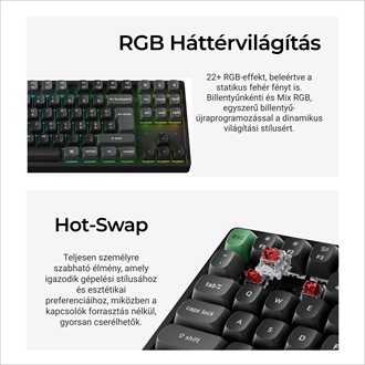 Keychron K8 Ultra 8K Bluetooth / vezeték nélküli magyar Apex Red mechanikus billentyűzet fekete