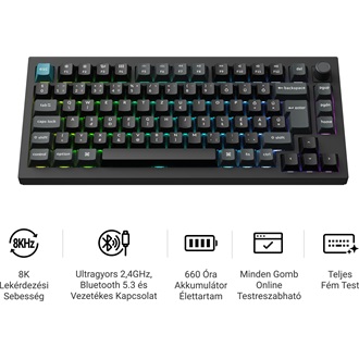 Keychron Q1 Ultra 8K Bluetooth / vezeték nélküli magyar Silk POM Red mechanikus billentyűzet fekete