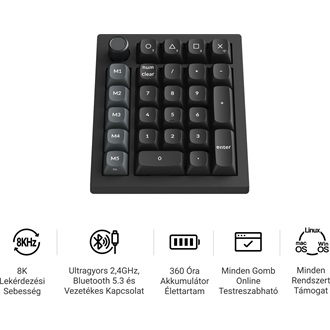 Keychron V0 Ultra 8K Bluetooth / vezeték nélküli Silk POM Red mechanikus numerikus billentyűzet fekete