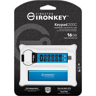 Kingston 16GB IronKey Keypad 200 USB-C 3.2 Gen 1 pendrive kék