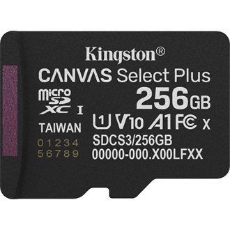 Kingston 256GB Canvas Select Plus Gen3 Class 10 UHS-1 A1 microSDXC memóriakártya Single Pack
