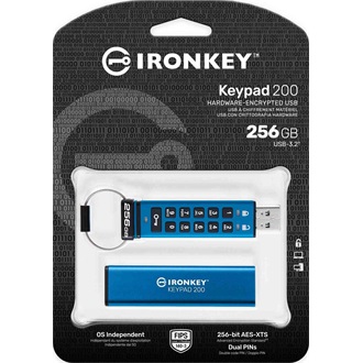 Kingston 256GB IronKey Keypad 200, FIPS 140-3 Lvl 3 (Pending) AES-256 Encrypted