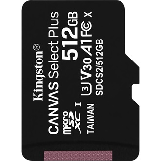 Kingston 512GB Canvas Select Plus UHS-1 U3  V30 microSDXC memóriakártya