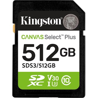 Kingston 512GB Canvas Select Plus UHS-1 U3  V30 SDXC memóriakártya