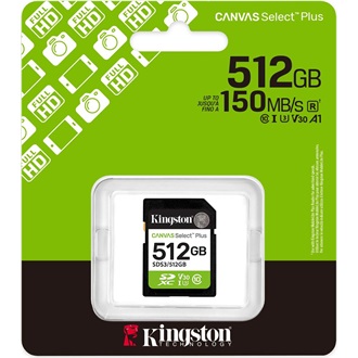 Kingston 512GB Canvas Select Plus UHS-1 U3  V30 SDXC memóriakártya