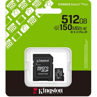 Kingston 512GB Canvas Select Plus UHS-1 U3 V30 A1 microSDXC memóriakártya