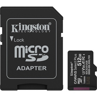 Kingston 512GB Canvas Select Plus UHS-1 U3 V30 A1 microSDXC memóriakártya