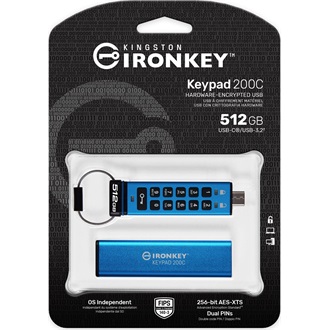 Kingston 512GB IronKey Keypad 200, FIPS 140-3 Lvl 3 (Pending) AES-256 Encrypted