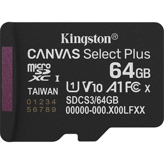 Kingston 64GB Canvas Select Plus UHS-1 U1 V10 A1 microSDXC memóriakártya