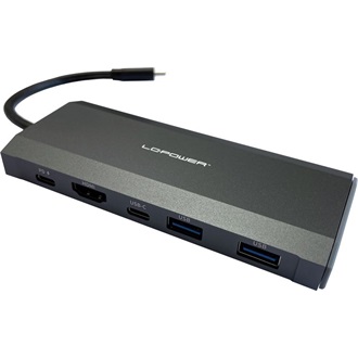 LC-Power LC-HUB-C-MULTI-7-M2 5-port SATA3 M.2 M.2 NVME SSD külső ház 100W USB-C dokkoló fekete