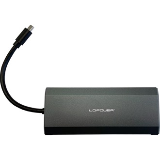 LC-Power LC-HUB-C-MULTI-7-M2 5-port SATA3 M.2 M.2 NVME SSD külső ház 100W USB-C dokkoló fekete