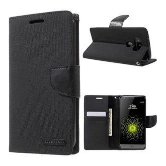 LG G5 MERCURY Canvas Diary tok álló FLIP, textil hatás, FEKETE