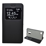 LG K10 (2017) Gigapack Tok álló, bőr hatású FLIP, ablakos, FEKETE