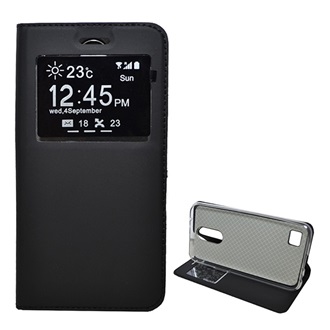 LG K10 (2017) Gigapack Tok álló, bőr hatású FLIP, ablakos, FEKETE