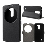 LG K10 Gigapack tok álló, bőr hatású FLIP, érdes felület, FEKETE