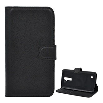 LG K10 Gigapack tok álló, bőr hatású FLIP, prémium, FEKETE