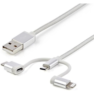 StarTech USB-A 2.0 -> USB-B 2.0 micro Lightning USB-C M/M töltőkábel 1m ezüst