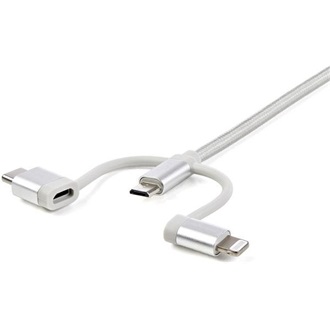 StarTech USB-A 2.0 -> USB-B 2.0 micro Lightning USB-C M/M töltőkábel 1m ezüst