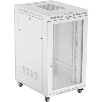 Lanberg 19" szabadon álló rack szekrény 27U/800X1000 perforált ajtó, lapraszerelt, LCD kijelző, szürke