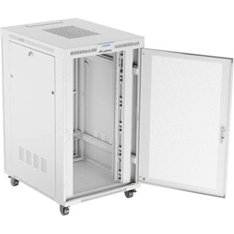 Lanberg 19" szabadon álló rack szekrény 27U/800X1000 perforált ajtó, lapraszerelt, LCD kijelző, szürke