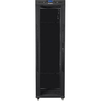 Lanberg 19" szabadon álló rack szekrény 42U/600X1000 üvegajtó, lapraszerelt, LCD kijelző, fekete V2