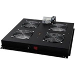 Lande 19" rack szekrényhez 4 ventilátoros 1U ventilátor egység termosztáttal fekete