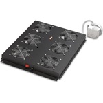 Lande álló szerver rack szekrényhez 4 ventilátoros ventilátor egység termosztáttal fekete