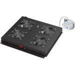 Lande álló rack szekrényhez 4 ventilátoros ventilátor egység termosztáttal fekete