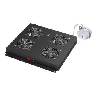 Lande álló rack szekrényhez 4 ventilátoros ventilátor egység termosztáttal fekete