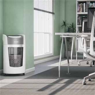 Leitz IQ OptiMax Office P5 keresztvágó / konfettivágó iratmegsemmisítő fehér-szürke