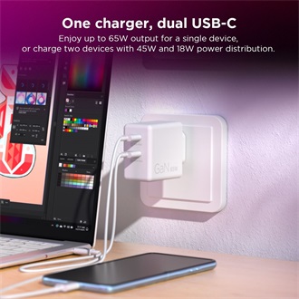 Lenovo Dual USB-C GaN 65W univerzális hálózati töltő adapter fehér