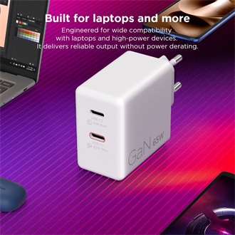 Lenovo Dual USB-C GaN 65W univerzális hálózati töltő adapter fehér