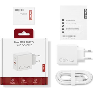 Lenovo Dual USB-C GaN 65W univerzális hálózati töltő adapter fehér