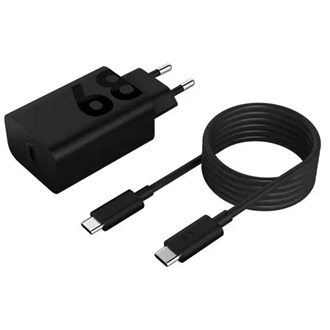 LENOVO hálózati töltő Type-C aljzat (68W, PD gyorstöltő + Type-C kábel) FEKETE (Gigapack csomagolás)