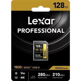 Lexar 128GB Professional 1800x UHS-II Class10 U3 V60 SDXC memóriakártya BOX fekete