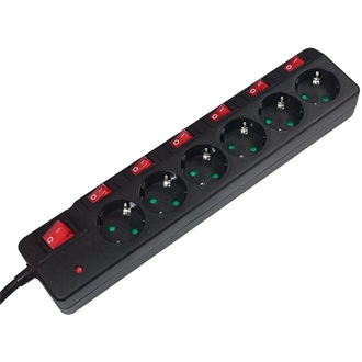 LogiLink 6-way socket outlet with single and main ON/OFF switches