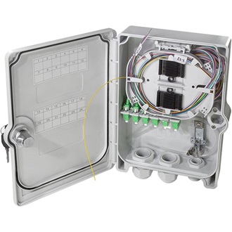 LogiLink FB124LC FTTH elosztódoboz 24x LC/APC, teljesen feltöltve, IP55 fali csatlakozódoboz szürke