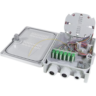 LogiLink FB124LC FTTH elosztódoboz 24x LC/APC, teljesen feltöltve, IP55 fali csatlakozódoboz szürke