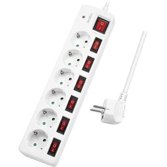 LogiLink LPS250 6db villásdugó CEE 7/3 elosztó 1.5m fehér
