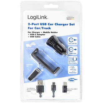 LogiLink PA0203 10W univerzális autós töltő adapter + tartó