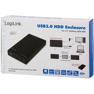 LogiLink Screwless 3.5" SATA3 USB3.0 külső ház fekete kapcsolóval