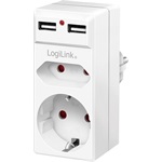 LogiLink Socket adapter, 1x CEE7/16 + 1x CEE7/3 + 2x USB-A