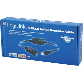 LogiLink USB-A 2.0 -> USB-A 2.0 M/F adatkábel hosszabbító 10m fekete