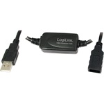 LogiLink USB-A 2.0 - USB-A 2.0 M/F aktív adatkábel hosszabbító 15m fekete