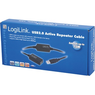 LogiLink USB-A 2.0 - USB-A 2.0 M/F adatkábel hosszabbító 20m fekete aktív