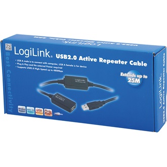 LogiLink USB-A 2.0 - USB-A 2.0 M/F adatkábel hosszabbító 25m fekete