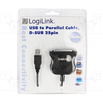 LogiLink USB-A 2.0 -> Parallel DB25 M/F adatkábel 1.5m fekete