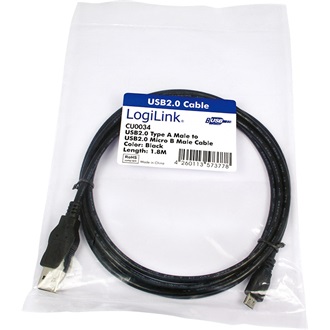 LogiLink USB-A 2.0 -> USB-B 2.0 micro M/M adatkábel 1.8m fekete
